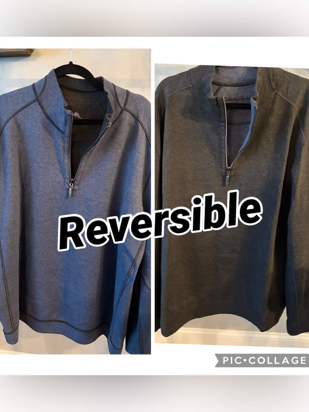 Tommy Bahama Blue gray Reversible Quarter-Zip Pullover size 2XL